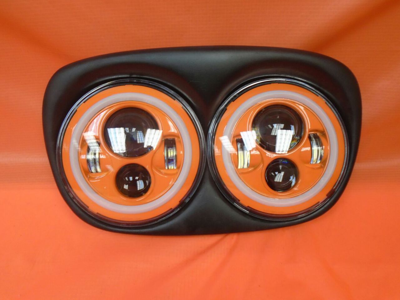DUAL 7" ORANGE DAYMAKER ORANGE HALO LED ROAD GLIDE Black Light Bulb Headlight Motorcycle Harley Bezel