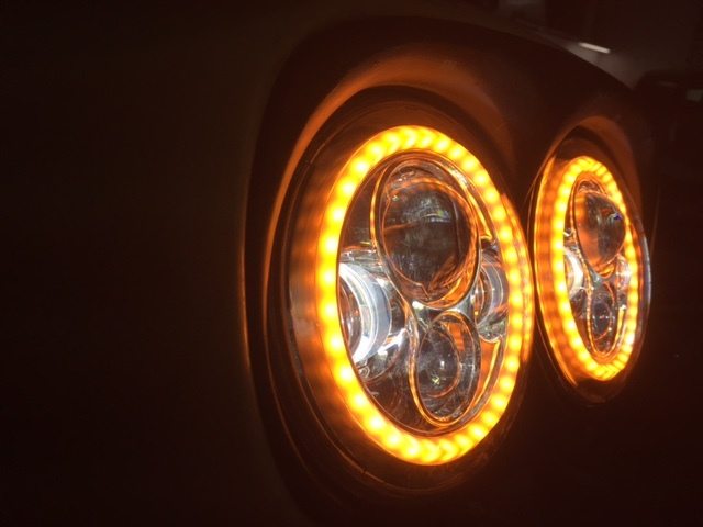DUAL 7" DAYMAKER ORANGE HALO LED Replacement ROAD GLIDE Black Light Bulb Headlight Motorcycle Harley Bezel