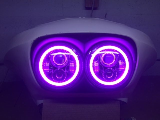 DUAL 7" DAYMAKER 2014 - 2018 PINK HALO LED Replacement ROAD GLIDE Chrome Light Bulb Headlight Harley Bezel