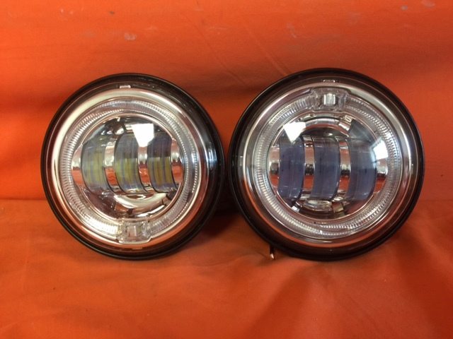 4.5" Auxiliary DAYMAKER Chrome Spot With Green Halo Passing HID LED Fog Lights Bulb Motorcycle Harley AUX PAIR 4-1/2"