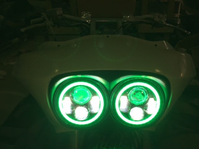 DUAL 7" DAYMAKER GREEN HALO LED Replacement ROAD GLIDE Chrome Light Bulb Headlight Motorcycle Harley Bezel