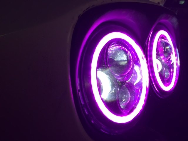 DUAL 7" DAYMAKER 2014 - 2018 PINK HALO LED Replacement ROAD GLIDE Chrome Light Bulb Headlight Harley Bezel