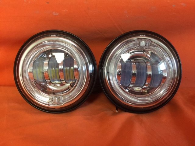 4.5" Auxiliary DAYMAKER Chrome Spot With Orange Halo Passing HID LED Fog Lights Bulb Motorcycle Harley AUX PAIR 4-1/2"