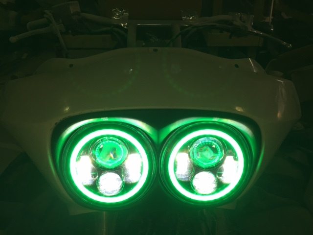 DUAL 7" DAYMAKER GREEN HALO LED Replacement ROAD GLIDE Black Light Bulb Headlight Motorcycle Harley Bezel