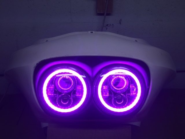 DUAL 7" DAYMAKER 2014 - 2018 PINK HALO LED Replacement ROAD GLIDE Chrome Light Bulb Headlight Harley Bezel