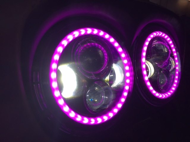 DUAL 7" DAYMAKER 2014 - 2018 PINK HALO LED Replacement ROAD GLIDE Chrome Light Bulb Headlight Harley Bezel