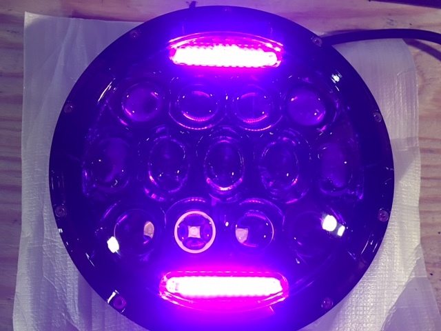 7" DAYMAKER 75W CHROME Projector HID LED Light Bulb Headlight Motorcycle Harley with PINK HALO