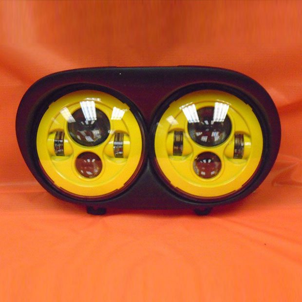 DUAL 7" YELLOW DAYMAKER 2014 - 2018 LED ROAD GLIDE Black Light Bulb Headlight Harley Bezel
