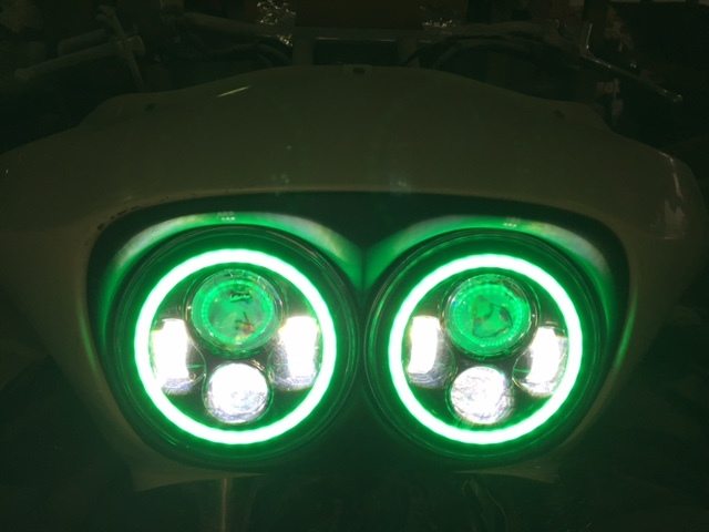 DUAL 7" DAYMAKER GREEN HALO LED Replacement ROAD GLIDE Chrome Light Bulb Headlight Motorcycle Harley Bezel