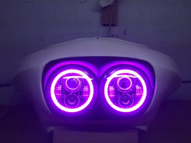 DUAL 7" DAYMAKER 2014 - 2018 PINK HALO LED Replacement ROAD GLIDE Chrome Light Bulb Headlight Harley Bezel