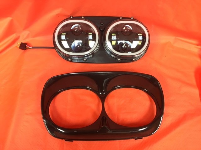 DUAL 5.75" DAYMAKER HID LED ROAD GLIDE Black Light with FULL HALO Bulb Headlight Motorcycle Harley Bezel