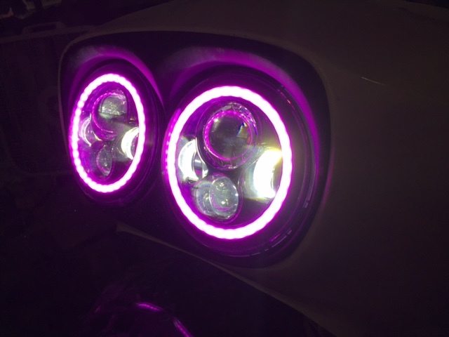 DUAL 7" DAYMAKER 2014 - 2018 PINK HALO LED Replacement ROAD GLIDE Chrome Light Bulb Headlight Harley Bezel
