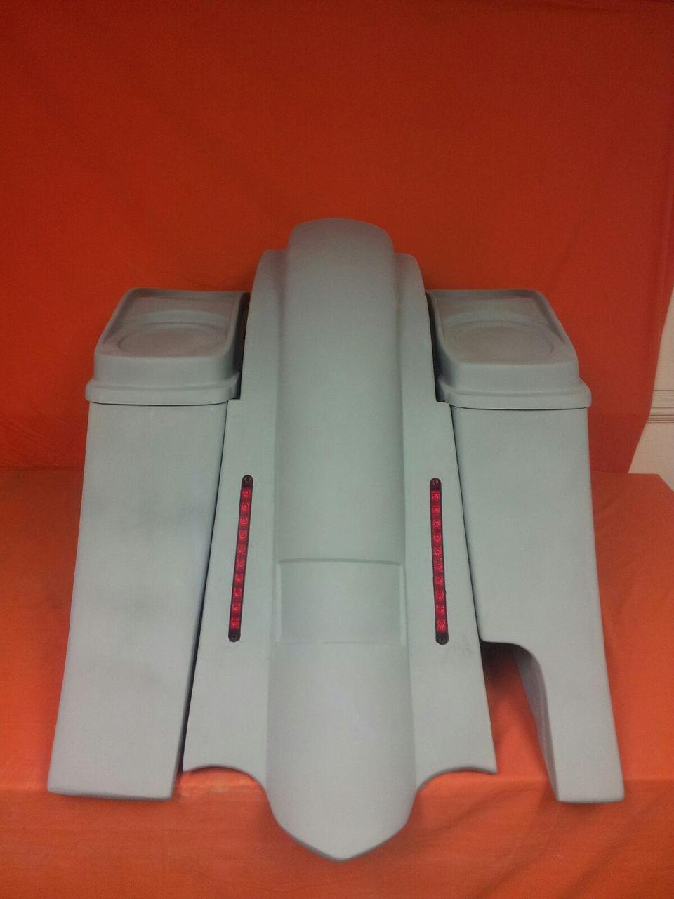 Harley Davidson 6" Heritage Softail Out & Down Extended Saddlebags dual 6 x 9 Speaker Lids LED Fender Right Side Cut Out
