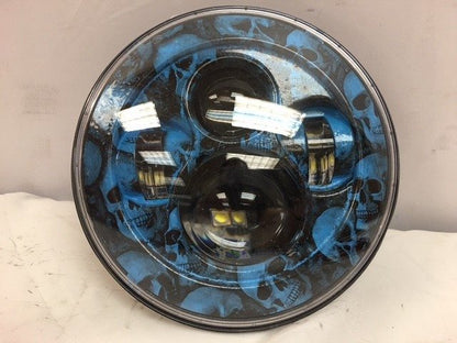 7" DAYMAKER Replacement Custom Blue Skull Design Projector HID LED Light Bulb Headlight Motorcycle Harley