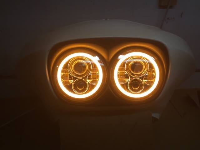 DUAL 7" ORANGE/AMBER DAYMAKER 2014 - 2018 ORANGE HALO LED ROAD GLIDE Black Light Bulb Headlight Harley   Bezel
