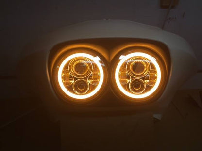 DUAL 7" ORANGE/AMBER DAYMAKER 2014 - 2018 ORANGE HALO LED ROAD GLIDE Black Light Bulb Headlight Harley   Bezel