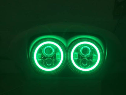 DUAL 7" GREEN DAYMAKER GREEN HALO LED ROAD GLIDE Black Light Bulb Headlight Motorcycle Harley   Bezel