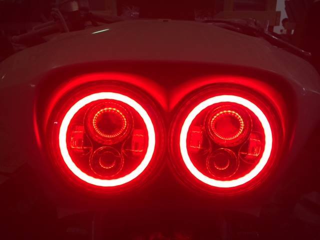 DUAL 7" RED DAYMAKER RED HALO LED ROAD GLIDE Black Light Bulb Headlight Motorcycle Harley   Bezel