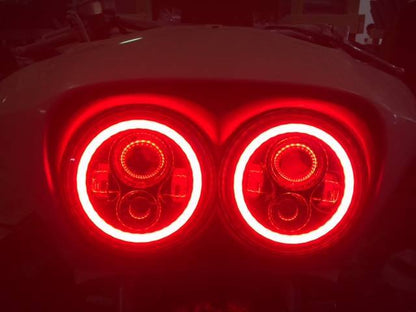 DUAL 7" RED DAYMAKER RED HALO LED ROAD GLIDE Black Light Bulb Headlight Motorcycle Harley   Bezel
