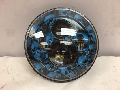 7" DAYMAKER Replacement Custom Blue Skull Design Projector HID LED Light Bulb Headlight Motorcycle Harley