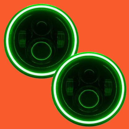 7" DAYMAKER Black Angel Eye GREEN HALO Projector HID LED Light Bulb Headlight Motorcycle Harley