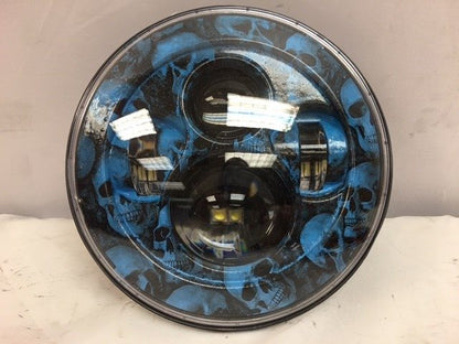 7" DAYMAKER Replacement Custom Blue Skull Design Projector HID LED Light Bulb Headlight Motorcycle Harley