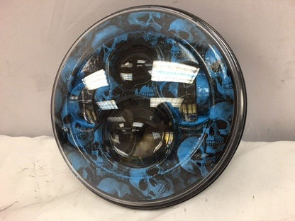 7" DAYMAKER Replacement Custom Blue Skull Design Projector HID LED Light Bulb Headlight Motorcycle Harley