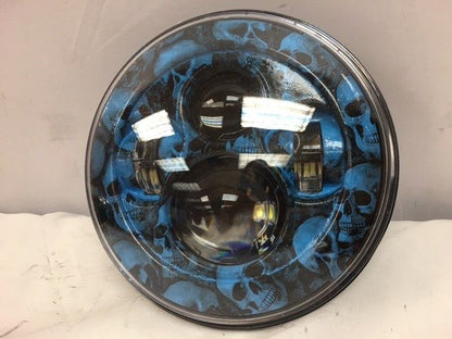7" DAYMAKER Replacement Custom Blue Skull Design Projector HID LED Light Bulb Headlight Motorcycle Harley
