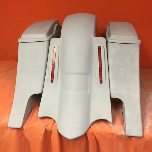 Honda Shadow Sabre 1100 6" Extended Saddlebags Out & Down Bags   LED Rear Fender Dual Cut Out   Lids