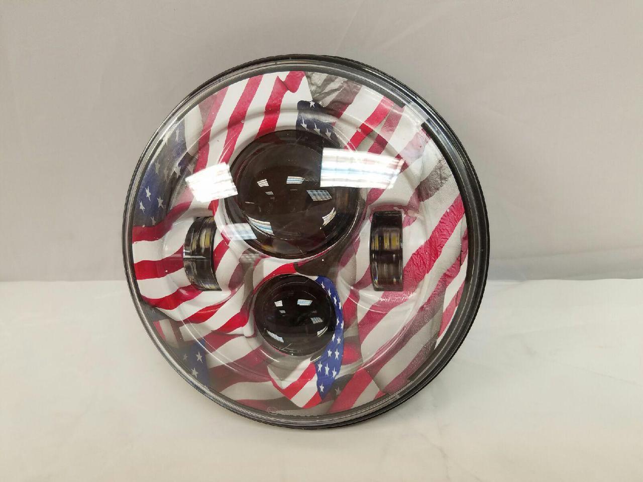 7" DAYMAKER Replacement USA American Flag Design Projector HID LED Light Bulb Headlight Motorcycle Harley