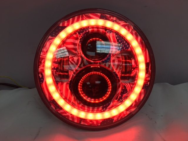 7" DAYMAKER Replacement American Flags Design With Red Halo Projector HID LED Light Bulb Headlight Motorcycle Harley