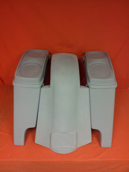 Harley Davidson 4" Extended Stretched Saddlebags + Dual 6.5 Speaker Lids &amp; Replacement Fender 09 - 13