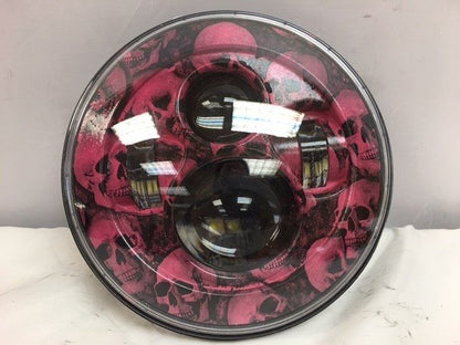 7" DAYMAKER Replacement Custom Pink Skull Design Projector HID LED Light Bulb Headlight Motorcycle Harley