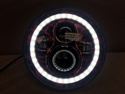 7" DAYMAKER Custom Red With White Halo Skull Design Projector HID LED Light Bulb Headlight Motorcycle Harley