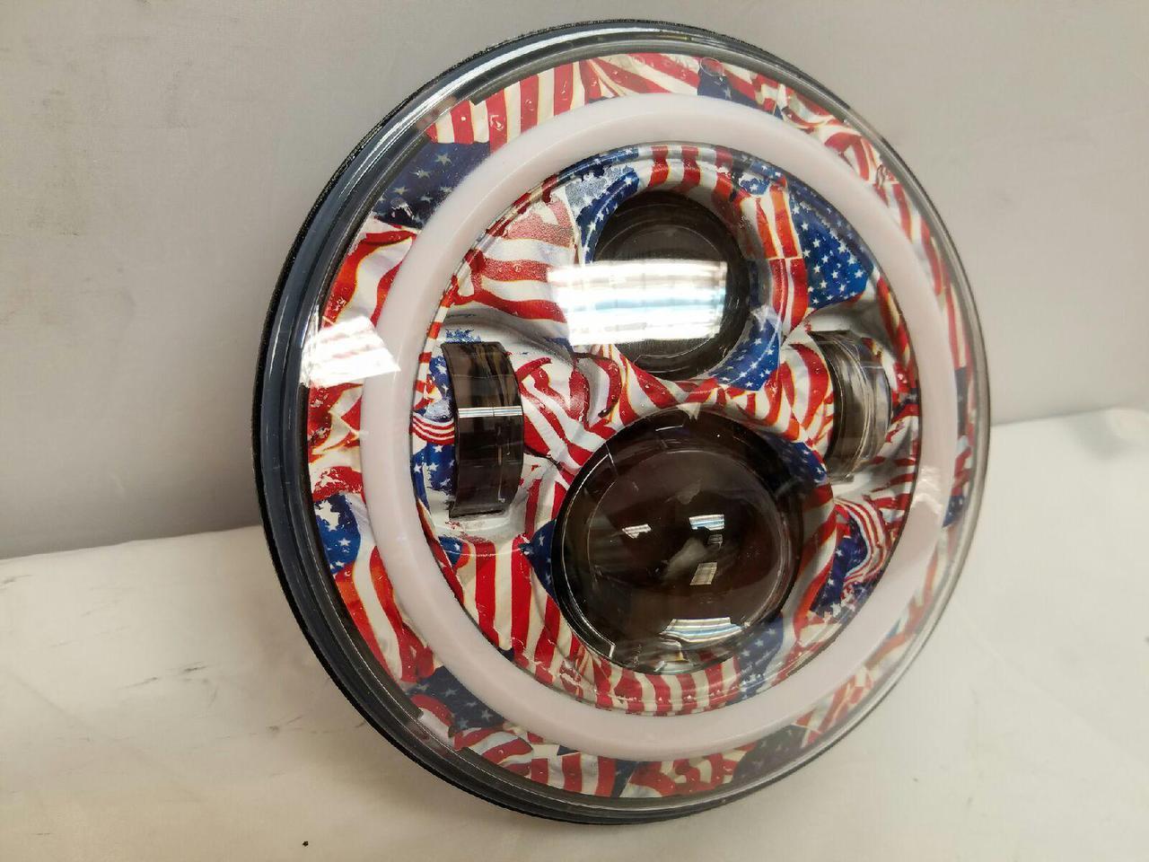 7" DAYMAKER Replacement American Flags Design With Red Halo Projector HID LED Light Bulb Headlight Motorcycle Harley