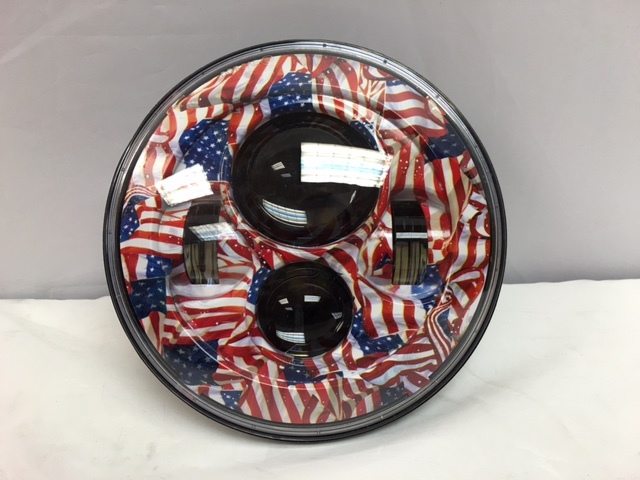 7" DAYMAKER Replacement American Flags Design Projector HID LED Light Bulb Headlight Motorcycle Harley