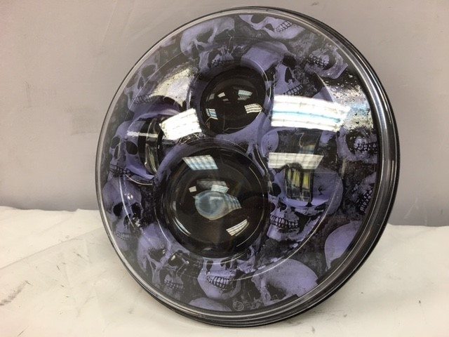 7" DAYMAKER Replacement Custom Purple Skull Design Projector HID LED Light Bulb Headlight Motorcycle Harley