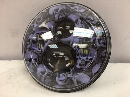 7" DAYMAKER Replacement Custom Purple Skull Design Projector HID LED Light Bulb Headlight Motorcycle Harley