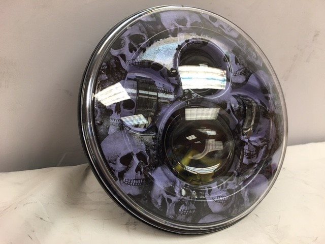 7" DAYMAKER Replacement Custom Purple Skull Design Projector HID LED Light Bulb Headlight Motorcycle Harley