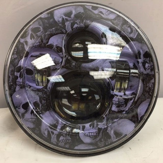 7" DAYMAKER Replacement Custom Purple Skull Design Projector HID LED Light Bulb Headlight Motorcycle Harley