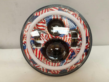 7" DAYMAKER Replacement American Flags Design With Red Halo Projector HID LED Light Bulb Headlight Motorcycle Harley