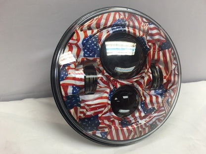 7" DAYMAKER Replacement American Flags Design Projector HID LED Light Bulb Headlight Motorcycle Harley