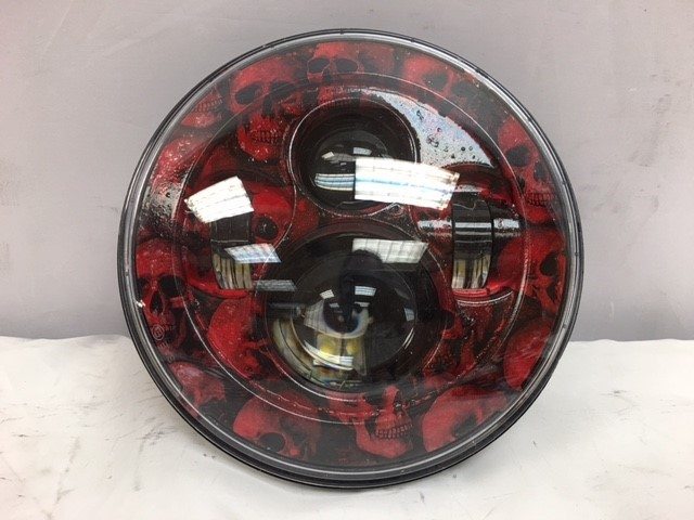 7" DAYMAKER Replacement Custom Red Skull Design Projector HID LED Light Bulb Headlight Motorcycle Harley