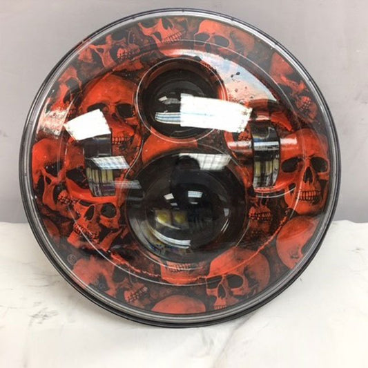 7" DAYMAKER Replacement Custom Orange Skull Design Projector HID LED Light Bulb Headlight Motorcycle Harley