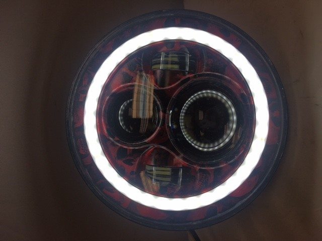 7" DAYMAKER Custom Red With White Halo Skull Design Projector HID LED Light Bulb Headlight Motorcycle Harley