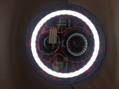 7" DAYMAKER Custom Red With White Halo Skull Design Projector HID LED Light Bulb Headlight Motorcycle Harley