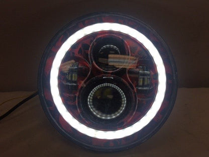7" DAYMAKER Custom Red With White Halo Skull Design Projector HID LED Light Bulb Headlight Motorcycle Harley