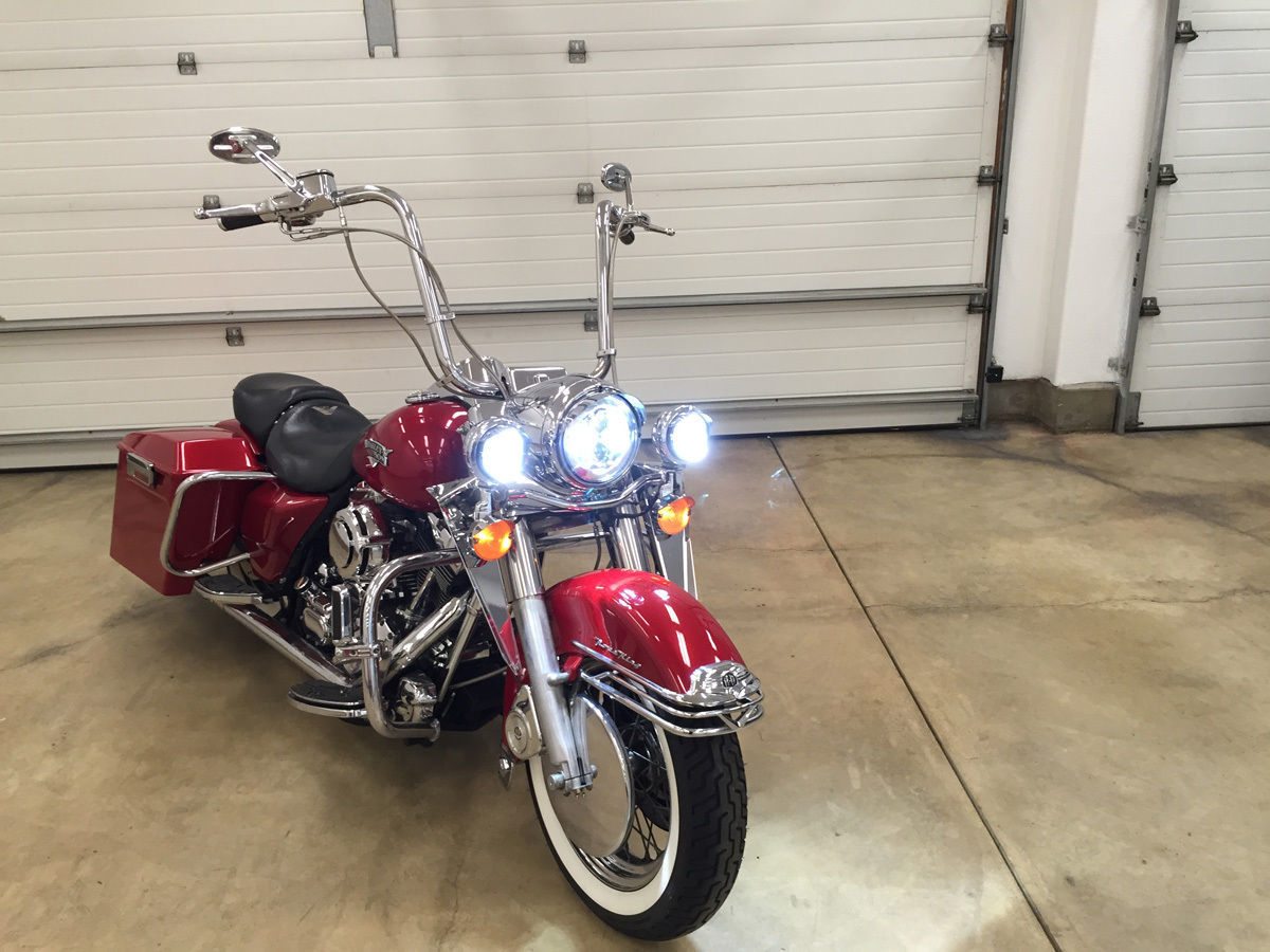 7" DAYMAKER Headlight   Dual 4.5" - 4 1/2" Auxiliary AUX Chrome Spot Passing LED Fog Lights Bulb Harley SET