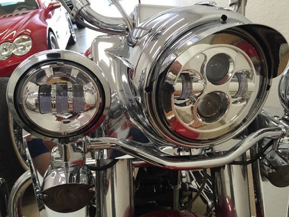7" DAYMAKER Headlight   Dual 4.5" - 4 1/2" Auxiliary AUX Chrome Spot Passing LED Fog Lights Bulb Harley SET