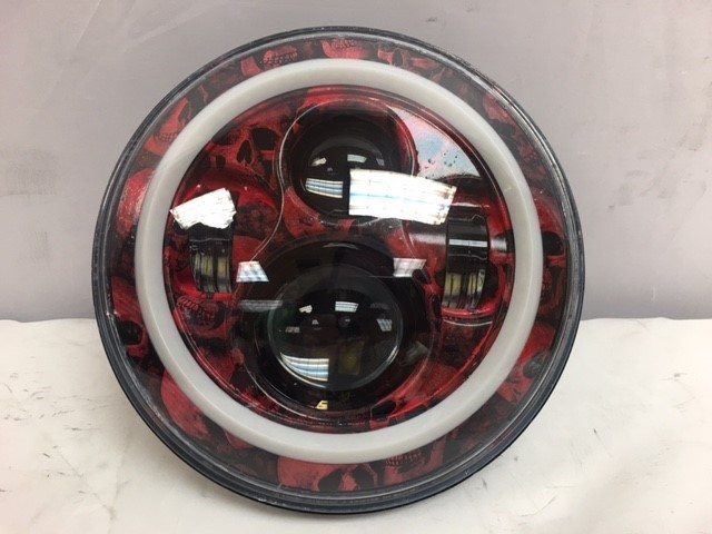 7" DAYMAKER Custom Red With White Halo Skull Design Projector HID LED Light Bulb Headlight Motorcycle Harley